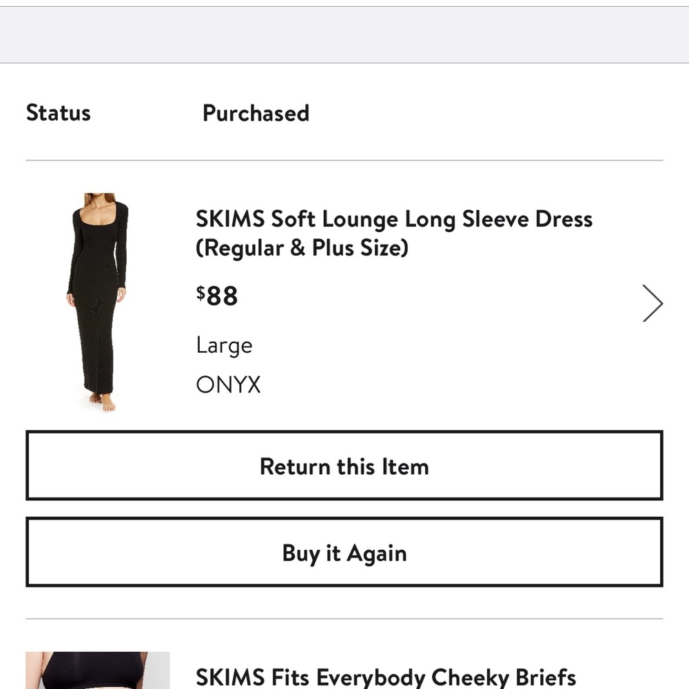 Classic SKIMS black long scoop neck dress. Size LARGE. WORN ONCE